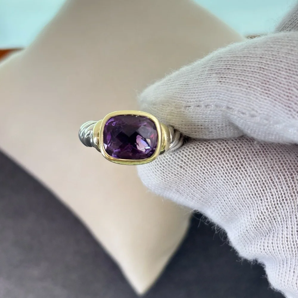 David Yurman 925 & 14k Gold Noblesse Ring with Faceted Amethyst 6